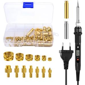 Wowfast Set di saldatore, punte per saldatore, set di inserti filettati, display LED, temperatura regolabile, punte universali per saldatore 936 per inserti filettati, dadi di fusione M2 M3 M4 M5 M6 M8, acces