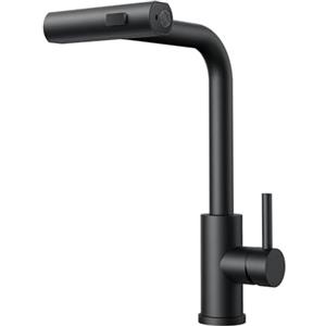 FORIOUS Cascata Rubinetto Lavello Cucina Nero, Alta Pressione Miscelatore Cucina con Doccetta Estraibile, Acciaio Inox Girevole a 360°con 3 Modalità Di Spruzzo