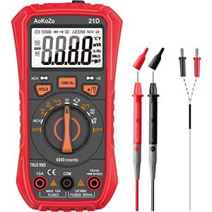 AoKoZo Tester Digitale 6000 Conteggi, AoKoZo Multimetro Digitale Portatile,Tester Elettricista,Misura la tensione CC/CA, la Corrente CC/CA, la Resistenza, la Capacità, la Continuità del Circuito, NCV, TRMS