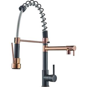 TVTIUO Alto Pressione Rubinetto Cucina con molla a spirale Miscelatore Cucina Ottone con Doccetta Estraibile,orientabile a 360° Acqua Fredda e Calda Rubinetto,Oro rosa+ORB