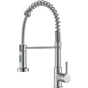 TVTIUO Rubinetto da Cucina, Rubinetto a Molla in Ottone Spazzolato, con Testa a Spruzzo Pull Down Mixer, con 2 Uscite (Jet e Spray)，Miscelatore Estraibile a 360° Argento