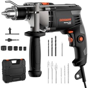 DOVAMAN Trapano a percussione con cavo, trapano elettrico a percussione da 850 W, velocità variabile da 0 a 3000 giri/min, mandrino in metallo da 13 mm, 16 punte per metallo, legno e cemento (PHD03B)