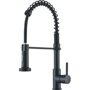 TVTIUO Rubinetto da cucina nero con molla a spirale Doppio Modalità di Spruzzo,Girevole a 360°,Ottone Massiccio