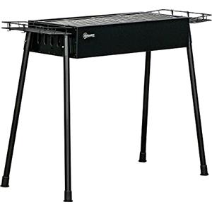 Outsunny Barbecue a Carbonella con 2 Griglie in Acciaio, BBQ Portatile a Carbone con Cestini Laterali e Gambe Rimovibili, 94x39x70cm, Nero