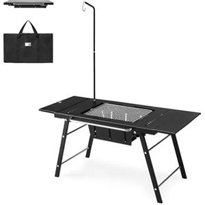 Naturehike Tavolo IGT portatile con barbecue a carbonella, tavolo pieghevole da campeggio e barbecue, fornito con estensione da tavolo e supporto lanterna, ideale per barbecue all'aperto, campeggio,
