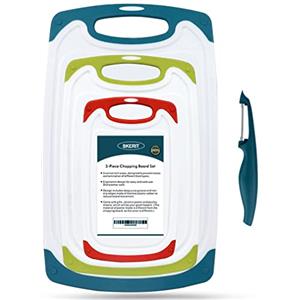SKERITO Set di taglieri da cucina in plastica senza BPA taglieri da cucina con piedini antiscivolo e scanalatura profonda per succhi di frutta