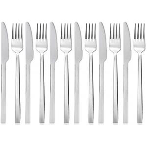 QUCHER 12 pezzi di set di posate 18/8 in acciaio inossidabile, 6 × coltello da tavola-6 × forchetta, lavastoviglie facile da pulire e lavabile.
