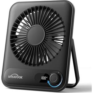 WHATOOK Mini ventilatore da tavolo silenzioso:100 velocità e batteria da 2000 mAh, piccolo ricaricabile ventilatore USB con display a LED, ventilatore portatile pieghevole per ufficio, casa(Nero)
