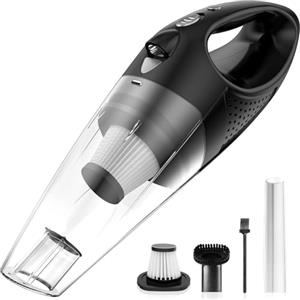 Powools Aspirabriciole Senza Filii con 2 Filtri, Aspirapolvere per Auto ad Alta Potenza con Ricarica Rapida, Mini Aspirapolvere Ricaricabile Portatile, Argento, 14.3