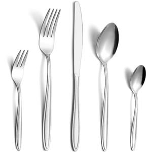 Gifcomda Set di posate in acciaio inox, 30 pezzi, per 6 persone, con coltello, forchetta, cucchiaio, lavabile in lavastoviglie