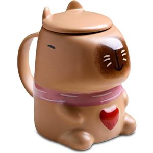 ZONSUSE Tazza Divertente Capibara,Tazza Ceramica 3D,Tazza Capybara con Coperchio,Grande Tazza da Tè,Tazza di Caffè Capibara,Regalo Carino per Ragazzi Ragazze Figli Figlie 400ml (Marrone Capybara)