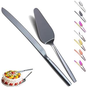 Evanda Set di coltelli e server per torte nuziali neri, tagliere per torte con placcatura in titanio nero, server per torte per tutti i giorni, matrimoni e compleanni, lavabili in lavastoviglie