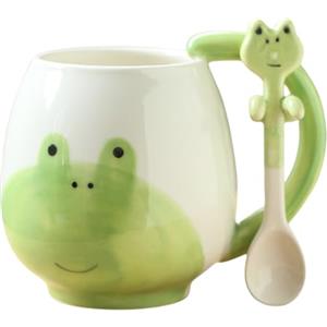 ZONSUSE Tazza Rana Divertente Con Animali Carini, Grande Tazza da Tè a Forma di Rana, Cucchiaio Incluso - Regalo per Famiglia, Amici, Bambini 450ml