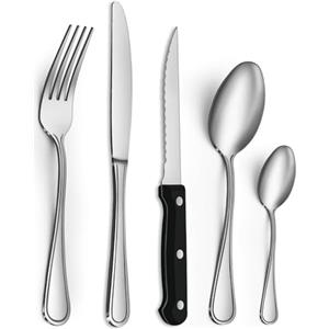 Gifcomda Set Posate da 30 Pezzi, Posate Acciaio Inox per 6 Persone, Set di Posate Finemente Lucidate Con Coltello da Bistecca, Forchetta, Cucchiai, Lavabile in Lavastoviglie