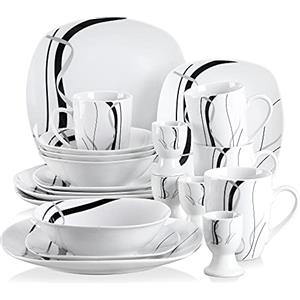 VEWEET FIONA Servizio di Piatti in Ceramica Bianca Set di Posate 20 Pezzi con 4 Portauova, 4 Tazza 350 ml, 4 Ciotola per Cereali, 4 Piatti da Dessert e 4 Piatti Piani per 4 Persone