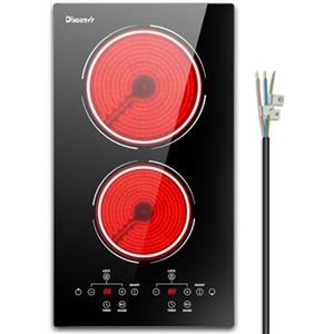 Disaenvir Piano Cottura 2 Fuochi Elettrico 3000W, Disaenvir Piastra Incasso Vetroceramica, Piano Cottura Vetro Elettrica con Funzione Pausa, Livelli di Potenza 9, Controllo Touch, timer, Funzione Anti-Touch