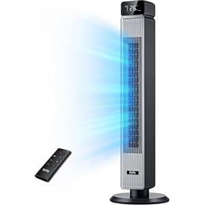 Ezify Ventilatore a Torre Silenzioso con Telecomando, 7.3 m/s Flusso Potente & Modalità Notturna 30 dB, Oscillazione 90°, 6 Livelli, Timer 12H, Ventilatore a Colonna per Camera da Letto e Ufficio