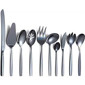 Berglander Set di posate in argento nero 10 pezzi, cucchiai da portata in acciaio inossidabile con rivestimento in titanio nero, utensili da portata in argento, antiruggine (10 pezzi)
