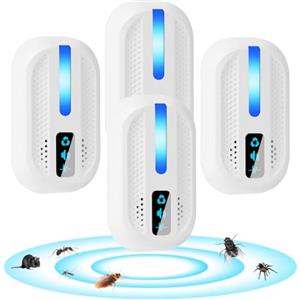 AOOWU Ultrasuoni per Topi 4 Pack, Repellente Ultrasuoni Anti Zanzare Silenzioso, Elettrico Ultrasuoni Antizanzare, Sicurezza Dispositivo per Anti Topi, Zanzare, Scarafaggi, Formiche, Ragni, Roditori