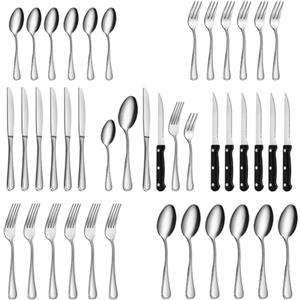 Gifcomda Set Posate da 36 Pezzi, Posate Acciaio Inox per 6 Persone, Set di Posate Finemente Lucidate Con Coltello da Bistecca, Forchetta, Cucchiai, Lavabile in Lavastoviglie