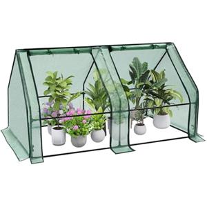 WOLTU Serra da Giardino con 2 Porte Avvolgibili, Serra da Balcone, Telo per Serra in Rete PE 140g/m2, Serra per Piante Impermeabile, 4 Picchetti, 180x90x90cm, Verde