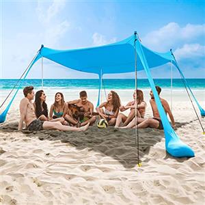 COMMOUDS Tenda da Spiaggia, Parasole 2,1m x 2,1m, Ombrellone Portatile Anti Sole con 4 aste, Facile da Montare e Adatto per Famiglie, Campeggio, Pesca