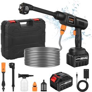 MYPIN Idropulitrice Portatile Senza Fili a Batteria, MYPIN Idropulitrice Alta Potenza con Batteria Ricaricabile, 600 PSI, 21V, 6-in-1 Ugelli, per Auto, Pavimento, Muro, Recinzion