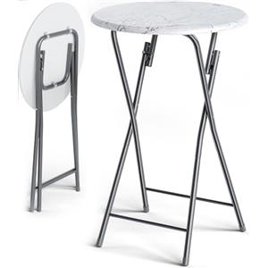 Casaria Tavolino Alto da Bar bistrot Pieghevole Ø60 cm Metallo MDF Tavolo da Bar Bianco Aspetto Marmo