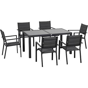 Outsunny Set da Giardino in Alluminio 7 Pezzi con Tavolo Rettangolare Allungabile e 6 Sedie da Esterno con Seduta a Rete Traspirante, Grigio