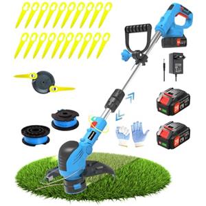 Wrneaoch Decespugliatore a Batteria 21V Decespugliatore con 12.000 RPM e motore da 850W Tagliaerba Elettrico con 2 Batterie da 4,0 Ah è Ideale per Tagliare l'erba in Modo Efficace e Senza Sforzo