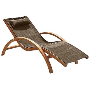Outsunny Sdraio da Giardino Ergonomica, Lettino Prendisole con Poggiatesta Imbottito in Legno e Tessuto, 161 x 72 x 68 cm, Marrone