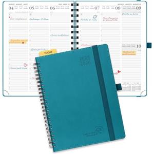 POPRUN Agenda Settimanale 2025 2026 Spirale 22 x 16,5 cm, Weekly Planner 17 Mesi da Ago.2025 a Dic.2026, Righello in Plastica, Copertina Morbida e Carta Spessa da 80 GSM, Verde Pacifico