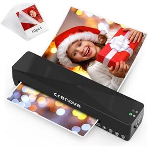 Crenova Plastificatrice termica A4, per ambienti caldi e freddi, con 10 buste per plastificazione senza bolle, per uso domestico e scolastico, colore nero