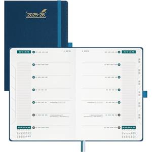 BEZEND Agenda Settimanale 2025 2026 Tascabile A5 21 x 15,5 cm, 18 Mesi Diario Scuola con Doppio Orario da Lug.25 a Dic.26, Copertina Rigida in Pelle PU - Blu Prussiano