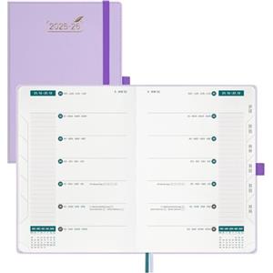 BEZEND Agenda Settimanale 2025 2026 Tascabile A5 21 x 15,5 cm, 18 Mesi Diario Scuola con Doppio Orario da Lug.25 a Dic.26, Copertina Rigida in Pelle PU - Lila