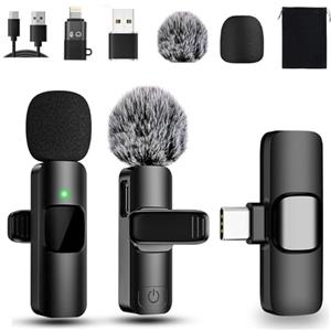 Sprifityy Microfono Wireless, per iPhone/Android/PC, cancellazione del rumore, microfono con clip plug-play, mini microfono per registrazione video, Vlog, YouTube, TikTok