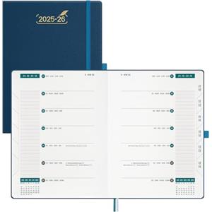BEZEND Agenda Settimanale 2025 2026 Tascabile A4 28 x 22 cm, 18 Mesi Diario Scuola con Doppio Orario da Lug.25 a Dic.26, Copertina Rigida in Pelle PU - Blu Prussiano