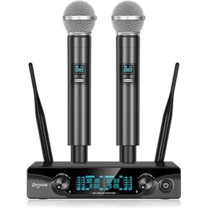 FDUCE Microfono Wireless, Set Doppio Microfono Wireless Karaoke con Ricevitore per Karaoke Feste Matrimoni Chiesa Eventi all'aperto Canale Regolabile UHF 2x5 60m (W13)