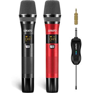 LEKATO Microfono Wireless, UHF Dual Cordless Metal Dynamic Mic System Microfoni e Ricevitore Ricaricabili per Canto Karaoke, Matrimonio, DJ, Party, Discorso, Uso in Classe Chiesa, 160ft