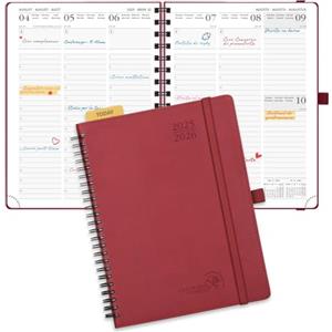 POPRUN Agenda Settimanale 2025 2026 Spirale 22 x 16,5 cm, Weekly Planner 17 Mesi da Ago.2025 a Dic.2026, Righello in Plastica, Copertina Morbida in Pelle Vegana e Carta Spessa da 80 GSM, Borgogna