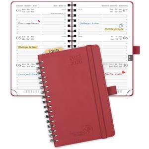 POPRUN Agenda 2025 2026 Piccola 16 x 10,5 cm, Agenda Settimanale A6 Spirale 17 Mesi da Ago.25 a Dic.26, Copertina Morbida in Pelle Vegana, Carta Spessa da 80 GSM, Borgogna