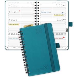 POPRUN Agenda 2025 2026 Piccola 16 x 10,5 cm, Agenda Settimanale A6 Spirale 17 Mesi da Ago.25 a Dic.26, Copertina Morbida in Pelle Vegana, Carta Spessa da 80 GSM, Verde Pacifico