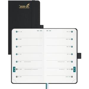 BEZEND Agenda Settimanale 2025 2026 Tascabile A6 15,5 x 9 cm, 18 Mesi Diario Scuola Piccola con Doppio Orario da Lug.25 a Dic.26, Copertina Rigida in Pelle PU - Nero