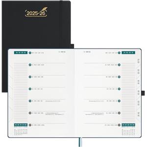 BEZEND Agenda Settimanale 2025 2026 Tascabile A4 28 x 22 cm, 18 Mesi Diario Scuola con Doppio Orario da Lug.25 a Dic.26, Copertina Rigida in Pelle PU - Nero