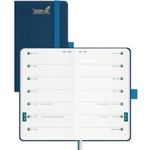 BEZEND Agenda Settimanale 2025 2026 Tascabile A6 15,5 x 9 cm, 18 Mesi Diario Scuola Piccola con Doppio Orario da Lug.25 a Dic.26, Copertina Rigida in Pelle PU - Blu Prussiano