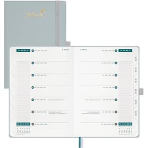 BEZEND Agenda Settimanale 2025 2026 Tascabile A5 21 x 15,5 cm, 18 Mesi Diario Scuola con Doppio Orario da Lug.25 a Dic.26, Copertina Rigida in Pelle PU - Grigio-blu
