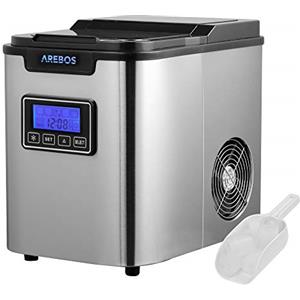 AREBOS Macchina per cubetti di ghiaccio Acciaio inossidabile 2,2L | LCD | Macchina di ghiaccio | 12kg di cubetti di ghiaccio in 24 ore