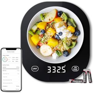arboleaf Bilancia da cucina digitale, 10 kg/0,5 g, collegabile all'app tramite Bluetooth, con analisi nutrizionale e funzione tara, indicatore LED chiaro, in vetro temperato da 3 mm, nero