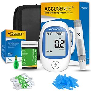 ACCUGENCE Monitor dei chetoni nel sangue, con 15 strisce reattive per chetoni, misuratore di chetoni 3 in 1 multi-funzione, kit per il test dei chetoni per la dieta chetogenica.