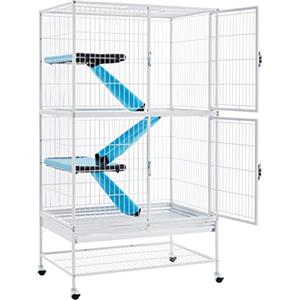 Yaheetech Gabbia per Conigli Nano Criceti Gatti da Interno Esterno Animali Domestici in Metallo con 4 Rotelle 78 x 51 x 137 cm Bianco